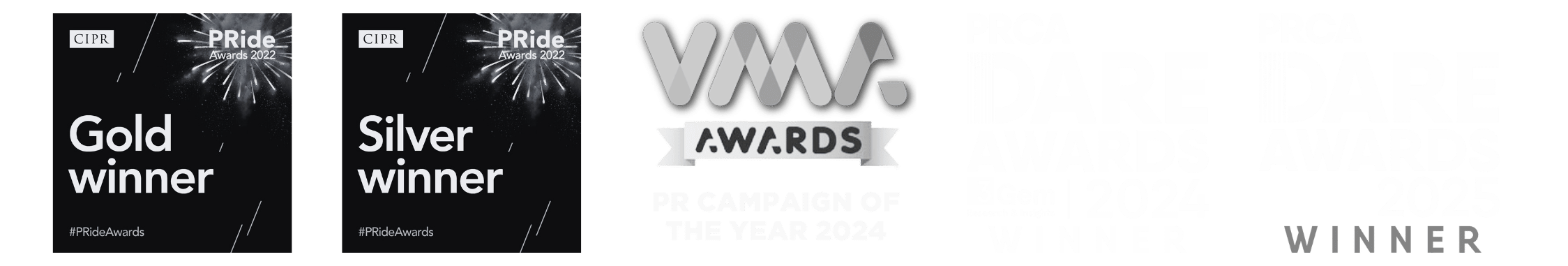 PRide Awards 2022, VMA Awards 2024 and PRCA DARE Awards 2024, PRCA DARE Awards 2025 winner's badges