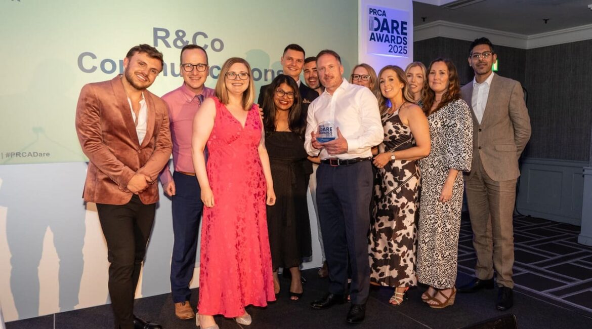 R&Co pictured with the Medium Consultancy trophy at the PRCA DARE Awards 2025 in Birmingham
