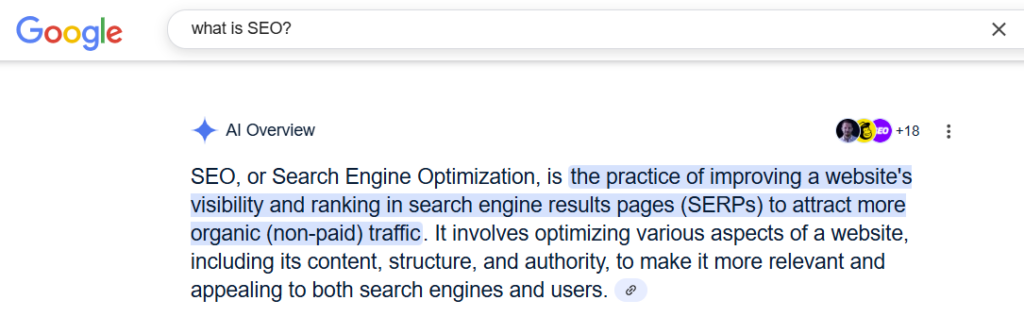 What is SEO? - AI Overview example