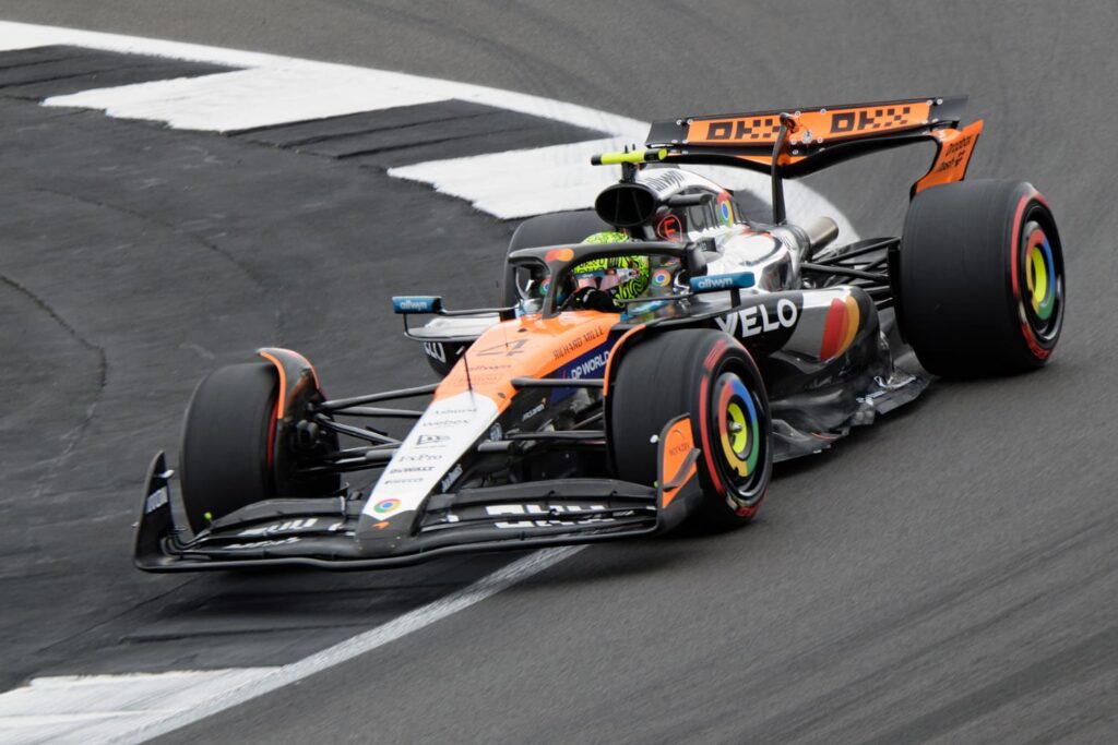 F1 racing car picture on the track at the British Grand Prix 2025