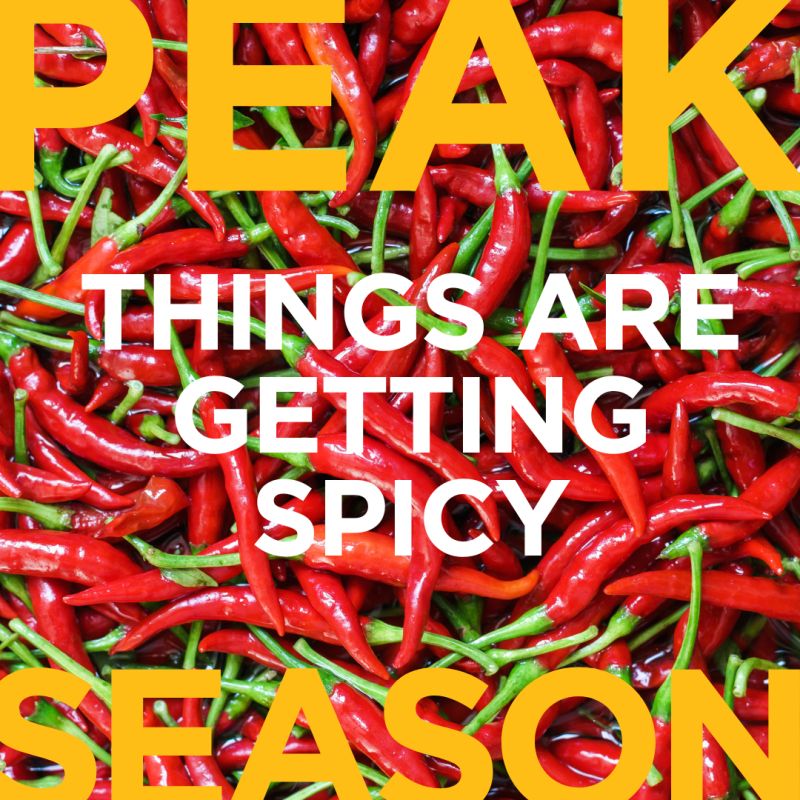 Image of chilli peppers with the wording 'Peak - things are getting spicy - Season'